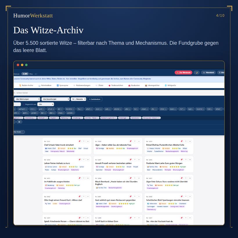 Das Witze-Archiv mit über 5500 sortierten Witzen und Filtern